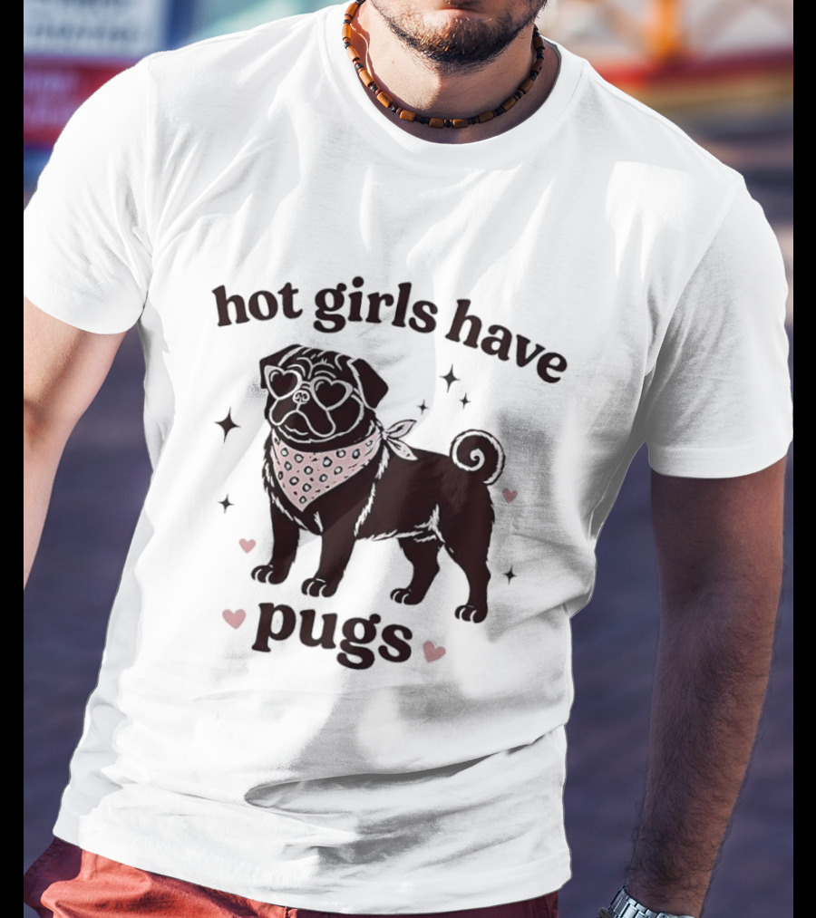 Hot Girls Have Pugs Dog Lover Pink Heart Bandana T-Shirt