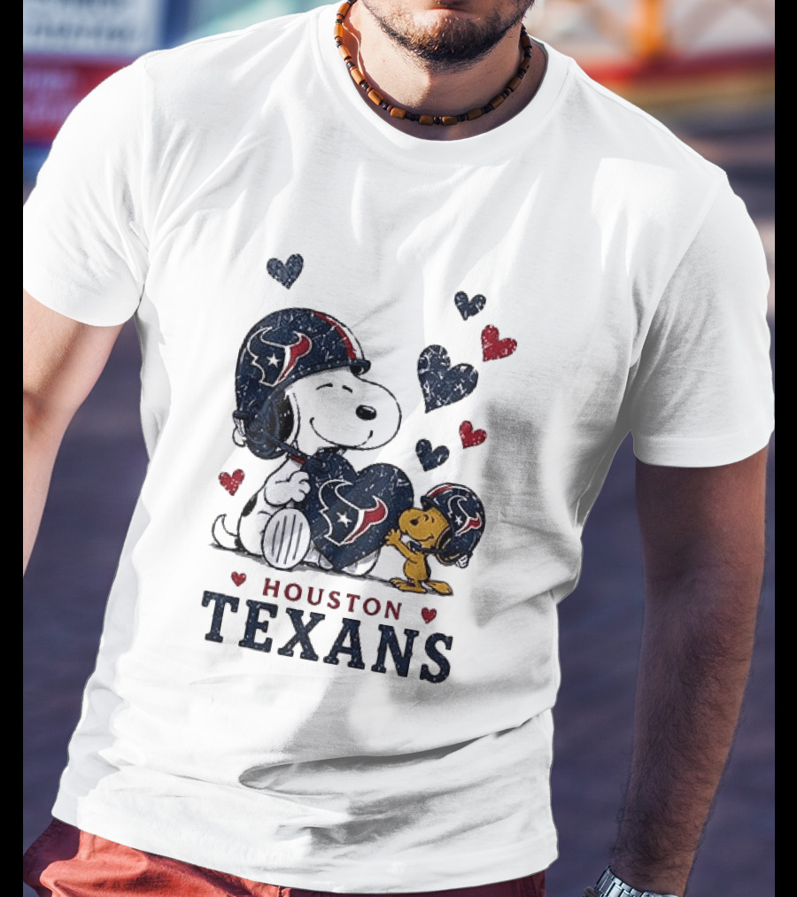 Houston Texans Peanuts Snoopy Woodstock Love Hearts T-Shirt