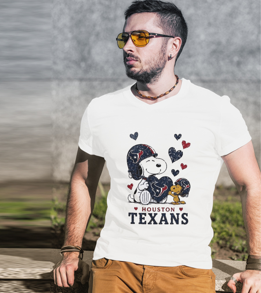 Houston Texans Peanuts Snoopy Woodstock Love Hearts T-Shirt