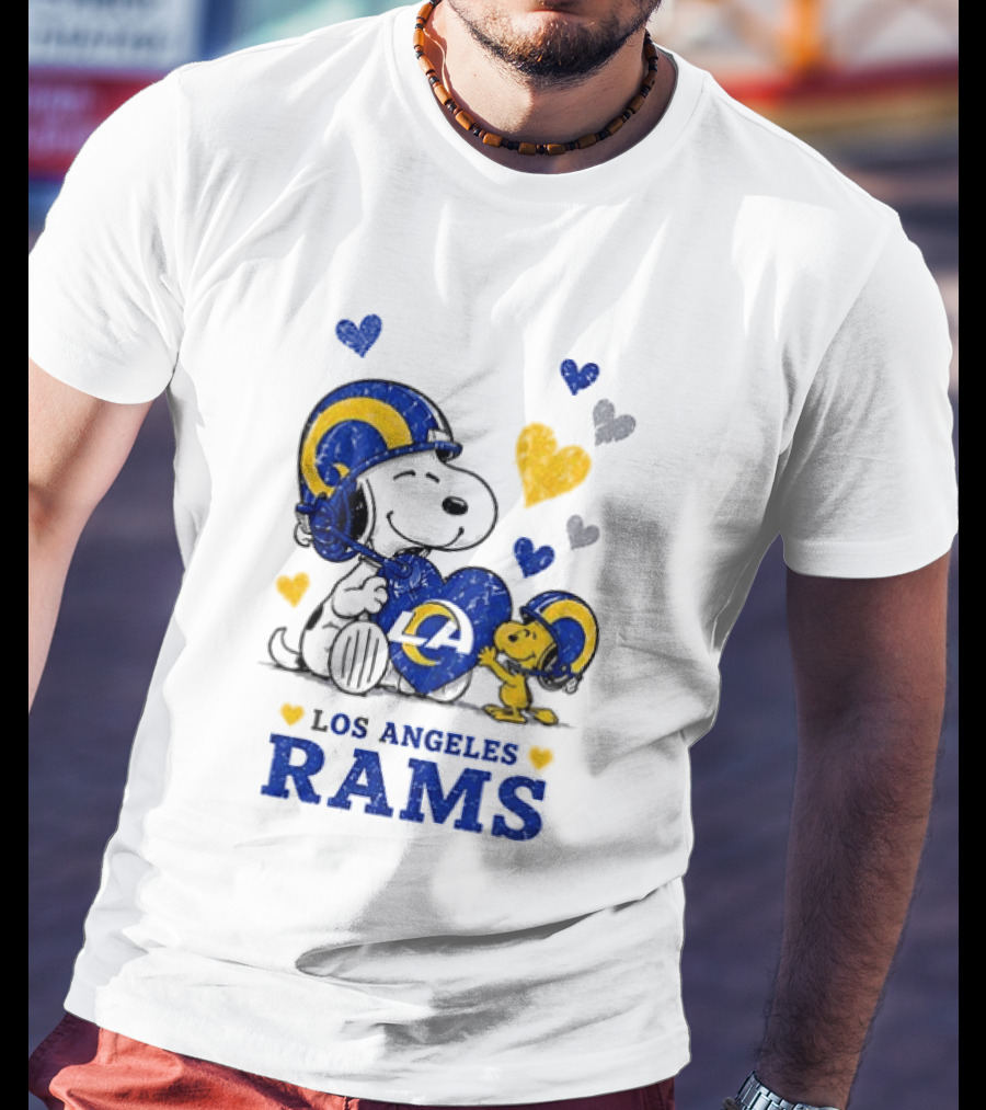 Los Angeles Rams Peanuts Snoopy Love Laughter Hearts T-Shirt
