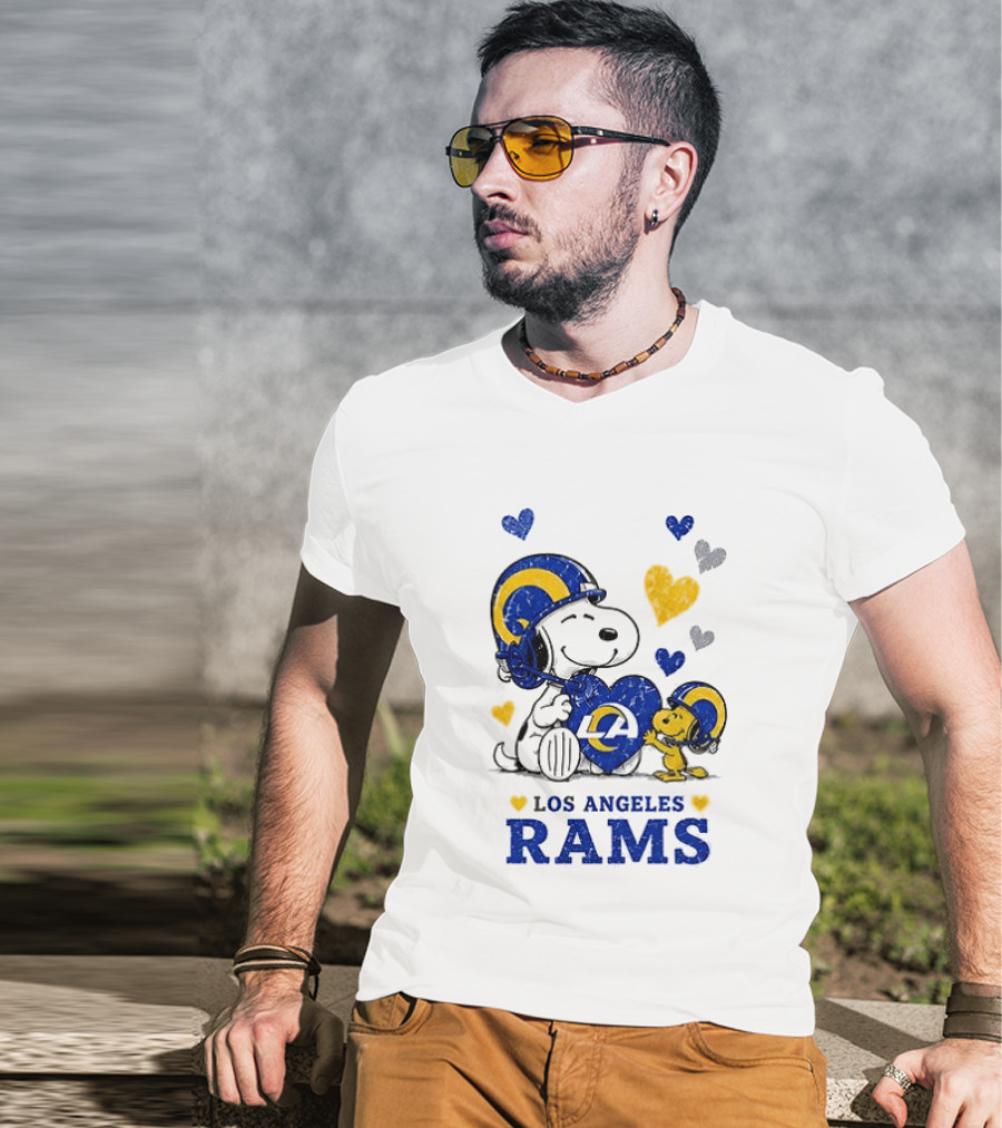 Los Angeles Rams Peanuts Snoopy Love Laughter Hearts T-Shirt