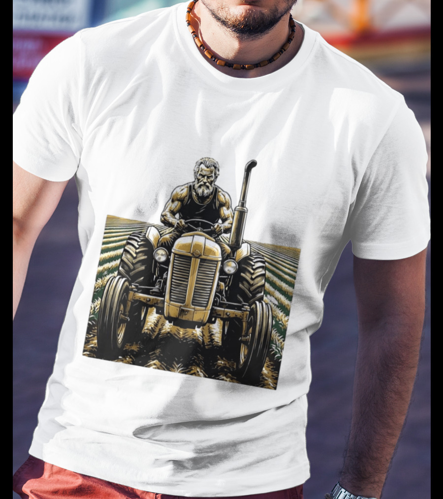 Muscular Farmer Tractor Field T-Shirt
