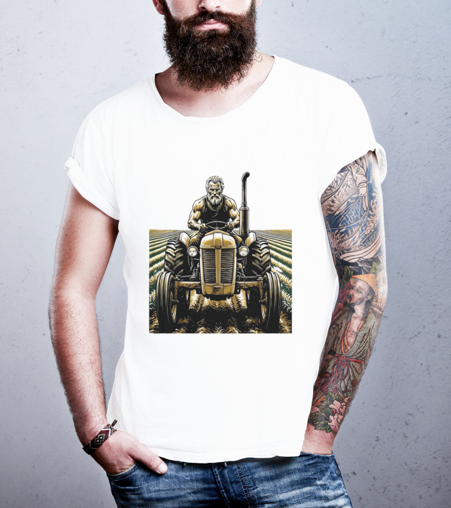 Muscular Farmer Tractor Field T-Shirt