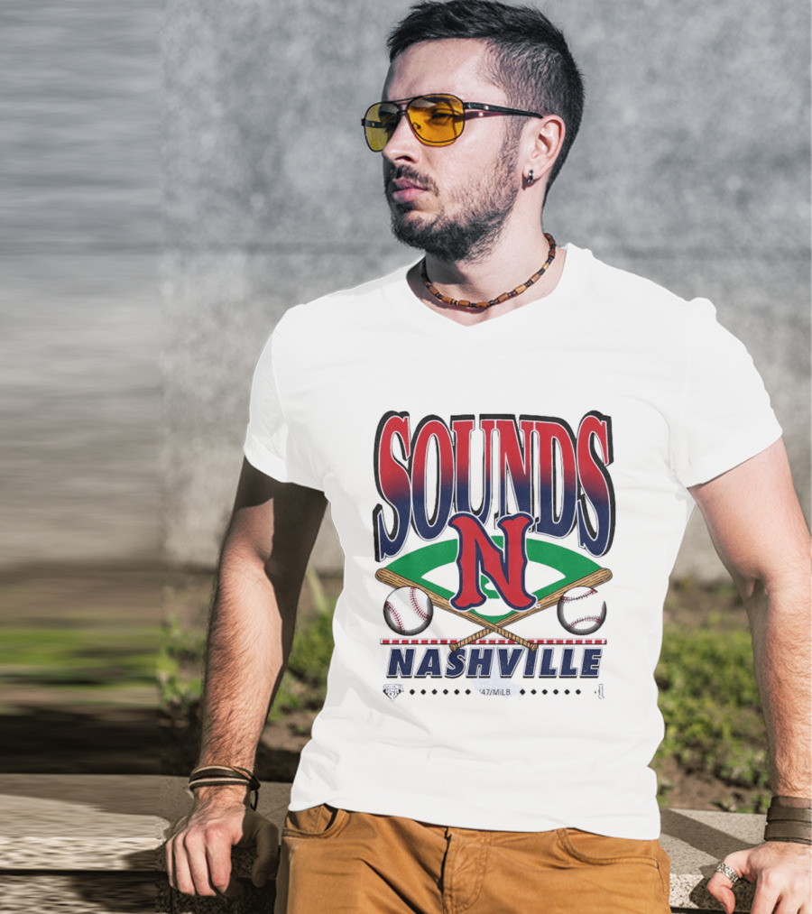 Nashville Sounds MiLB Baseball Team Logo With Bat And Ball T-Shirt