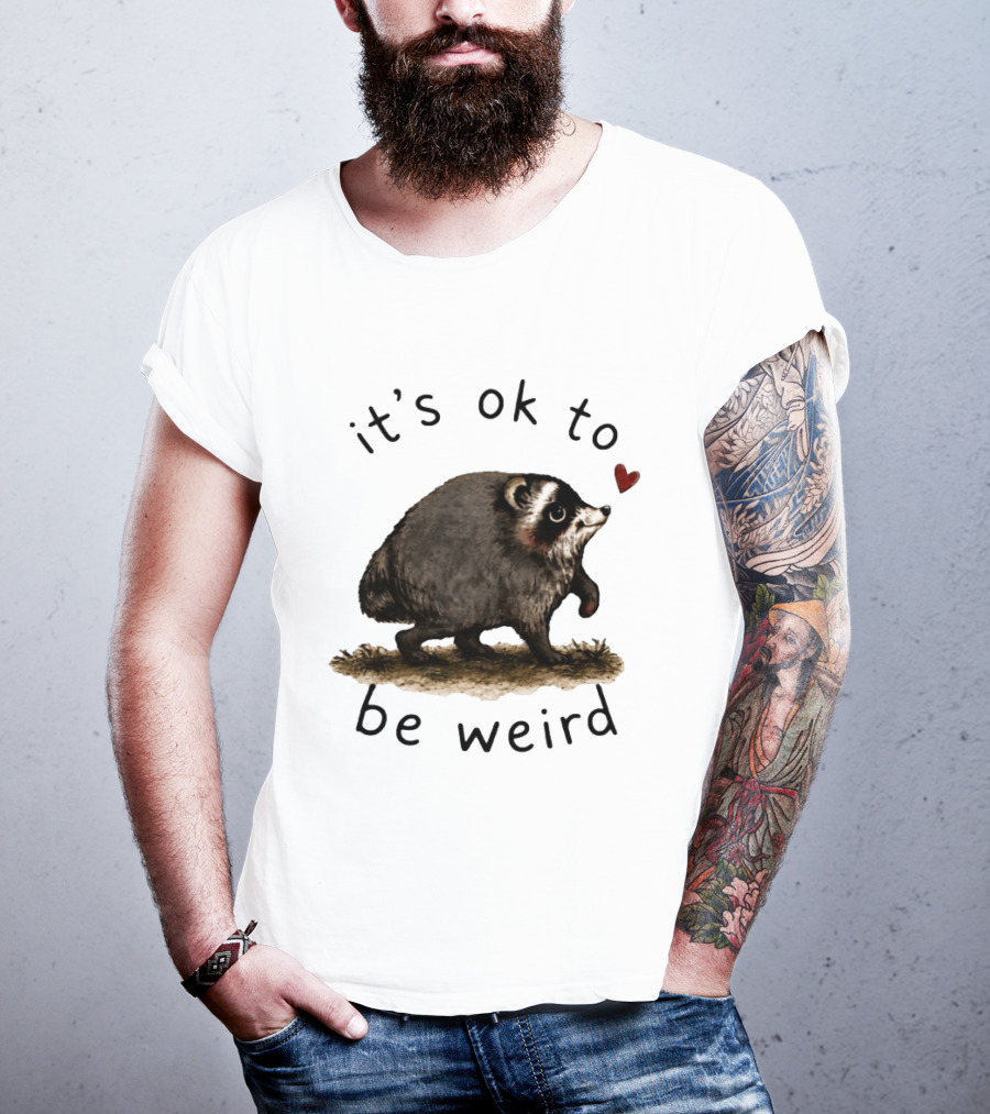 Raccoon It's Ok To Be Weird Cute Heart T-Shirt
