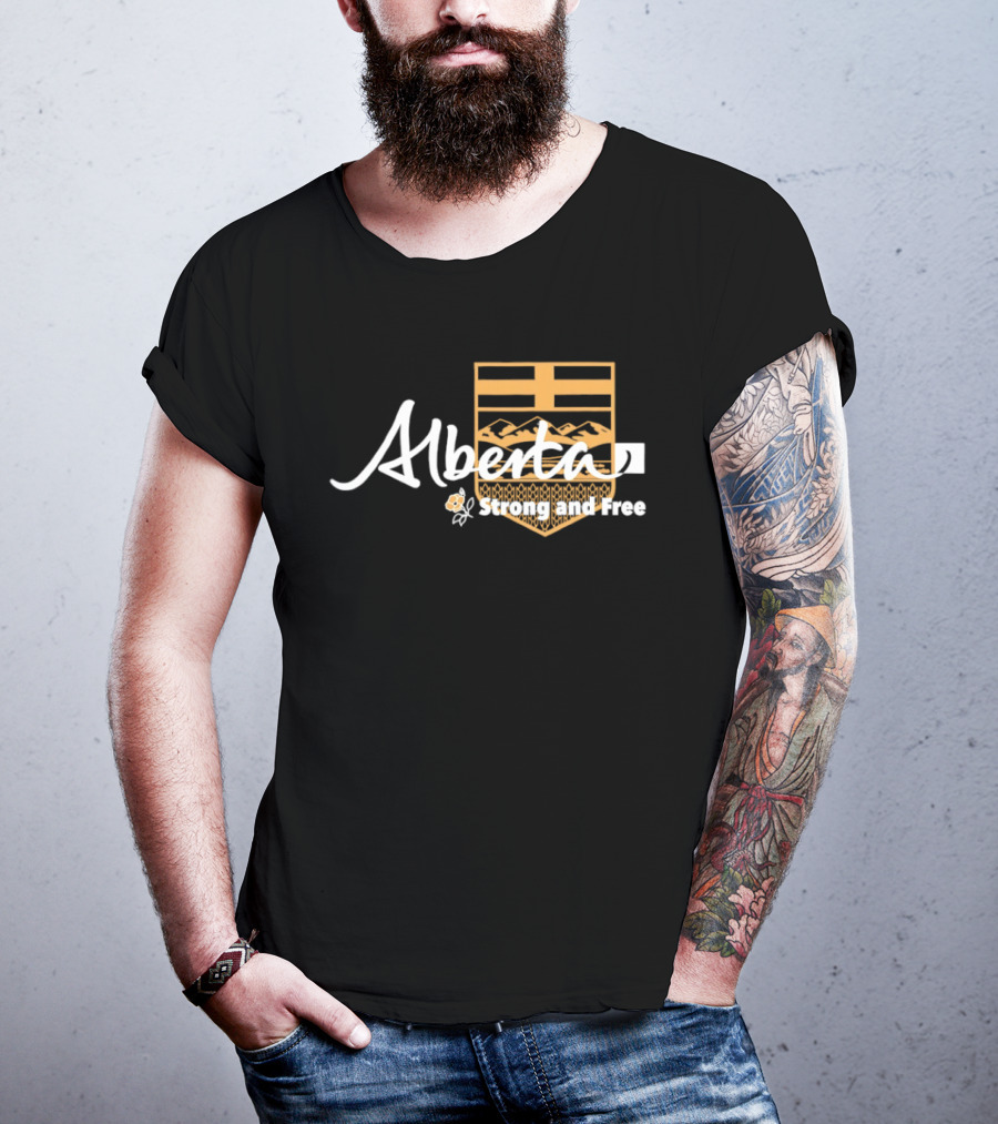 Alberta Strong And Free With Provincial Crest And Floral Accent T-Shirt