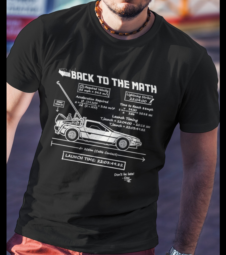 Back To The Math DeLorean Time Machine Flux Capacitor Equations Blueprint T-Shirt