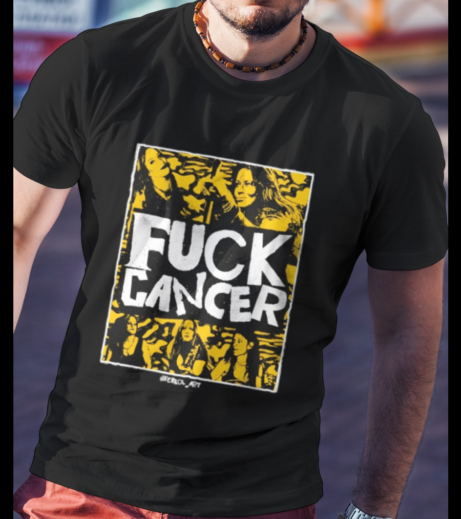 Fuck Cancer Support Bold Graphic With Yellow And Black T-Shirt