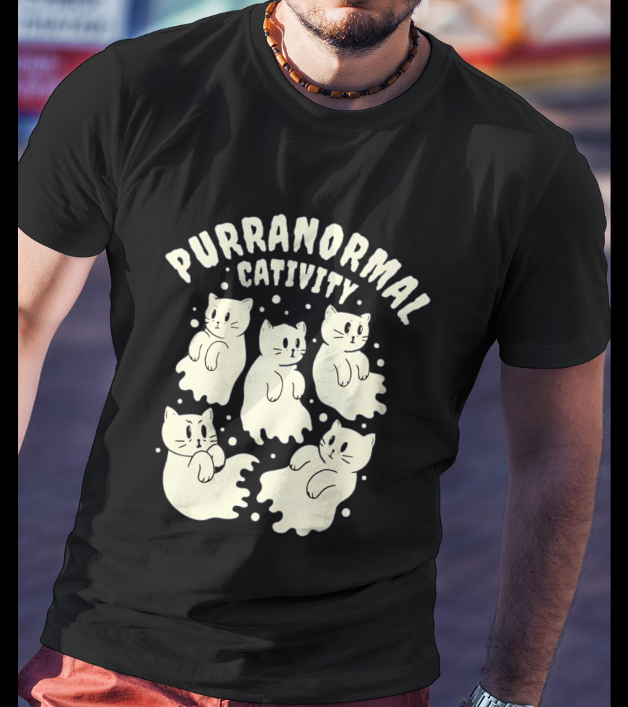 Purranormal Cativity Ghost Cats Design Halloween Cats T-Shirt