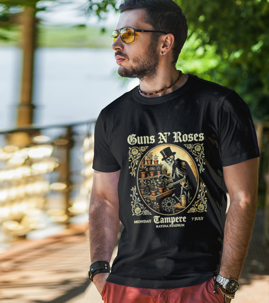 Guns N' Roses Tampere Monday 7 July Ratina Stadium Skeleton Gardener T-Shirt