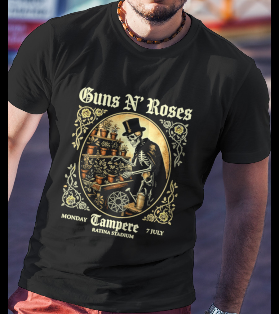 Guns N' Roses Tampere Monday 7 July Ratina Stadium Skeleton Gardener T-Shirt
