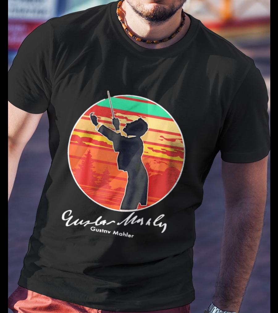 Gustav Mahler Conducting Silhouette With Vibrant Sunset T-Shirt