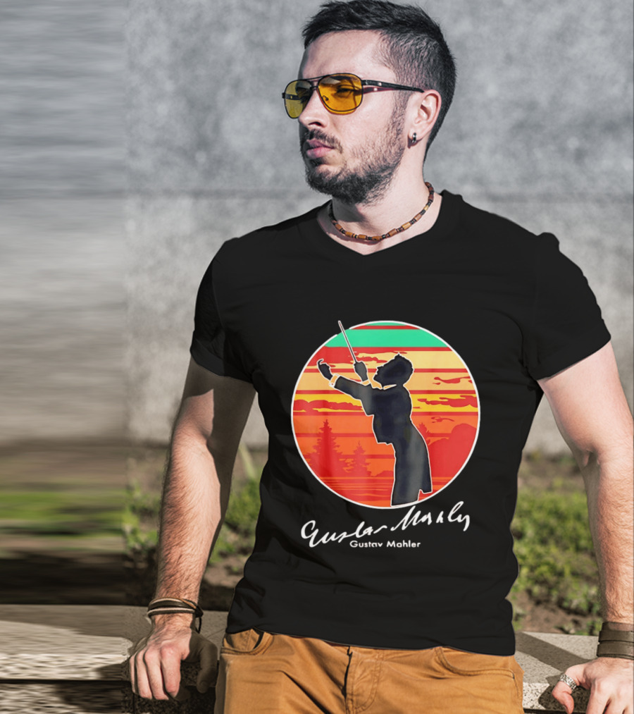 Gustav Mahler Conducting Silhouette With Vibrant Sunset T-Shirt