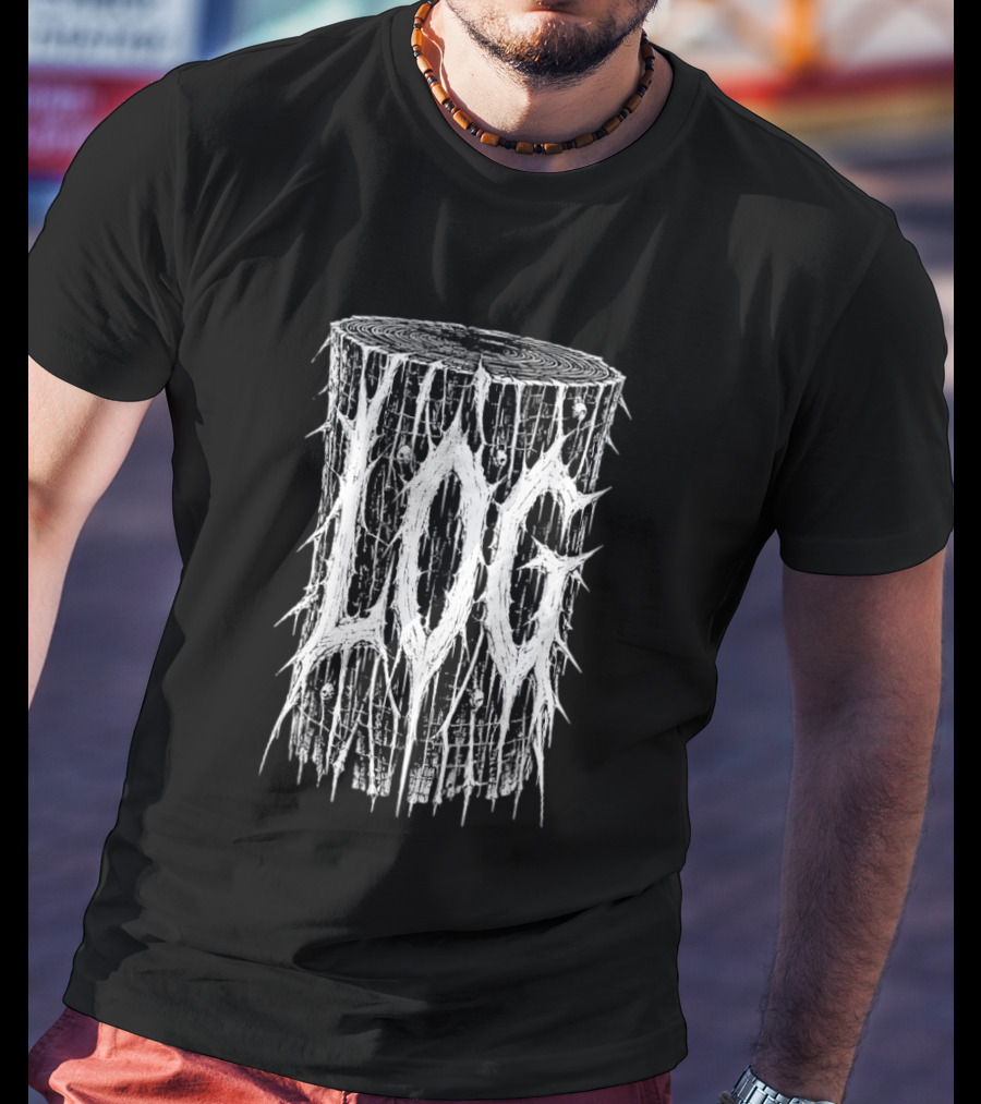 Log Stump Metal Band Dripping White Lettering Forest Aesthetic T-Shirt