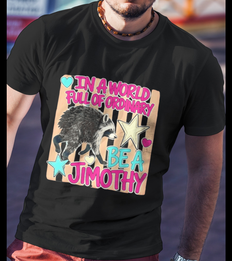 In A World Full Of Ordinary Be A Jimothy Raccoon With Stars And Hearts T-Shirt