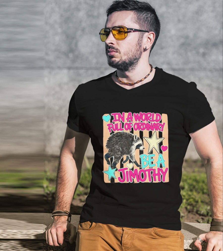 In A World Full Of Ordinary Be A Jimothy Raccoon With Stars And Hearts T-Shirt