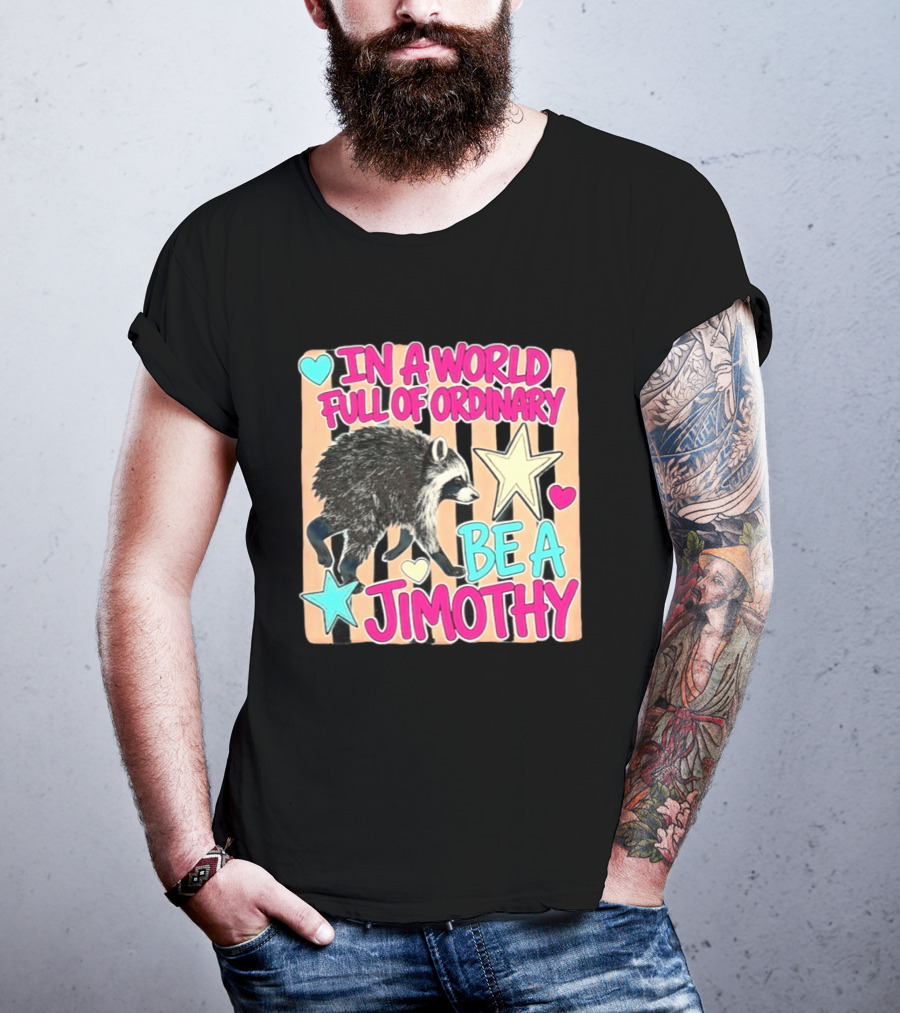 In A World Full Of Ordinary Be A Jimothy Raccoon With Stars And Hearts T-Shirt