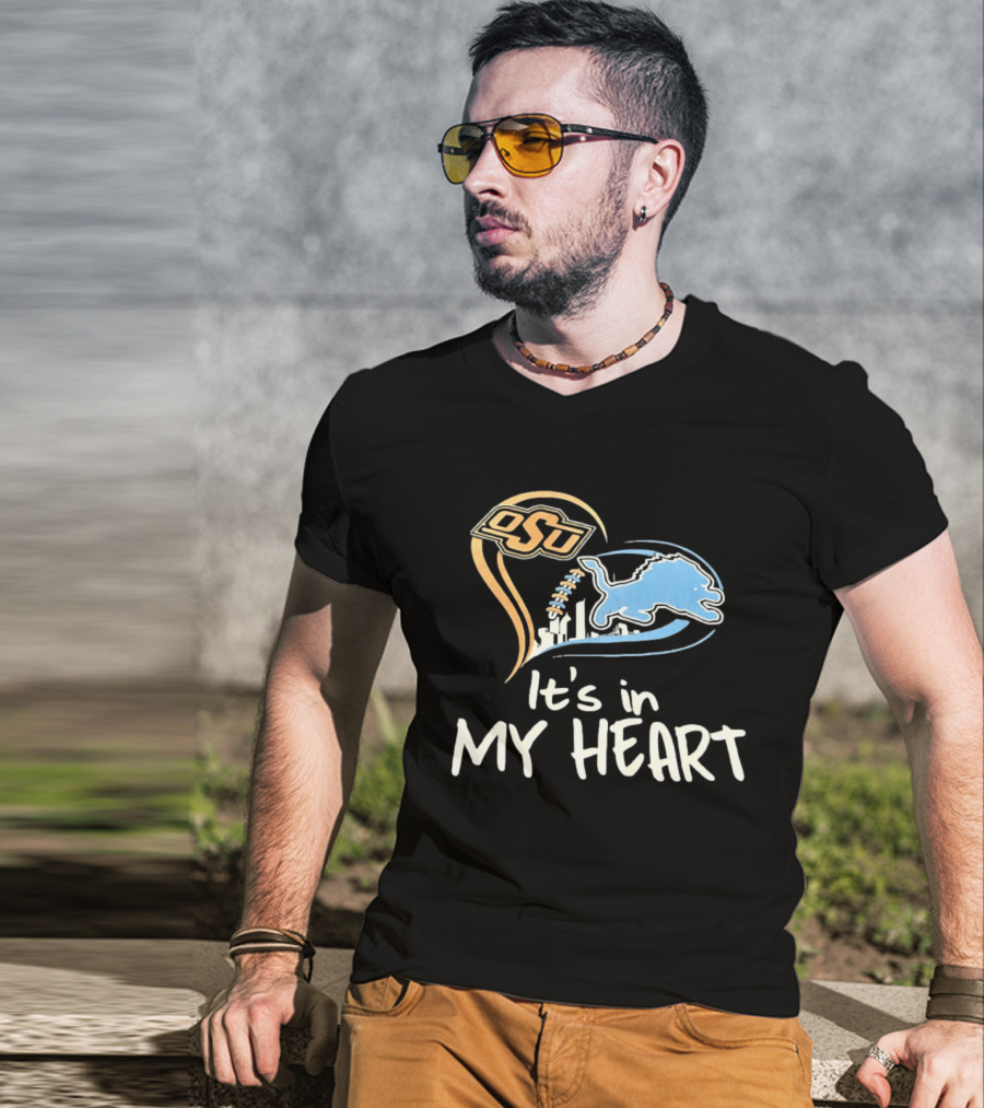 OSU And Detroit Lions Heart Graphic Connection T-Shirt