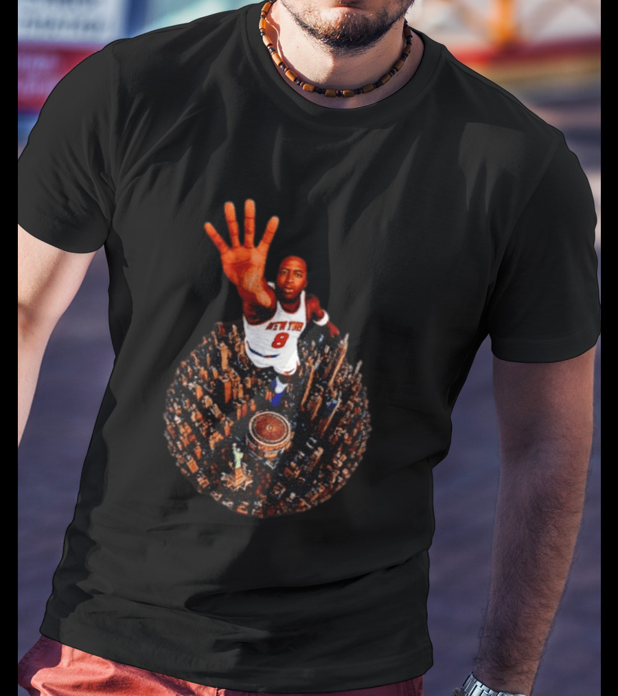 New York Knicks No 8 Aerial Cityscape Legend T-Shirt
