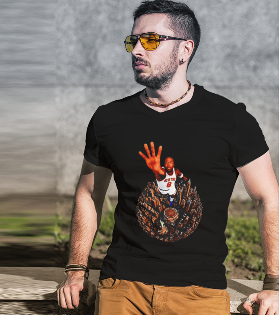 New York Knicks No 8 Aerial Cityscape Legend T-Shirt