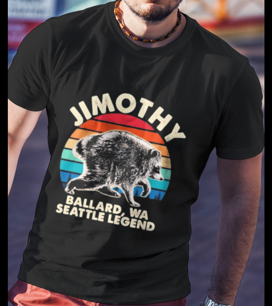 Jimothy Raccoon Ballard WA Seattle Legend Retro Vintage Sunset T-Shirt