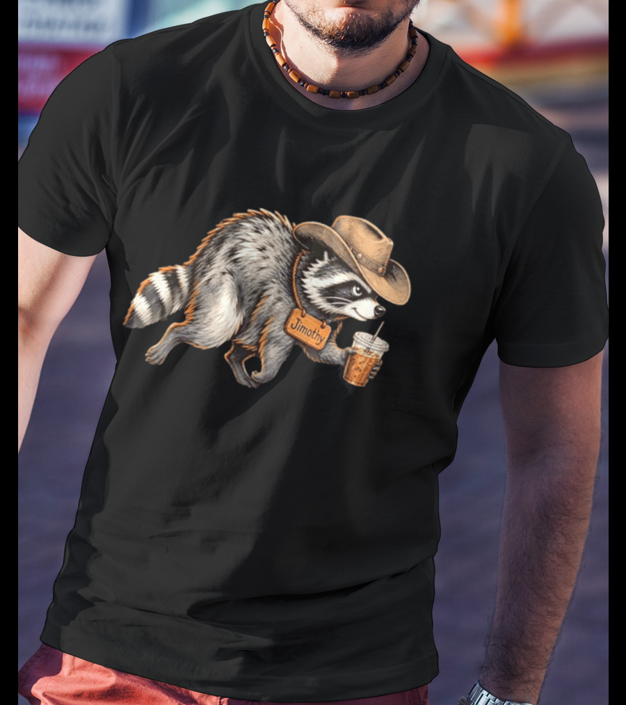 Jimothy Raccoon Cowboy With Iced Coffee T-Shirt
