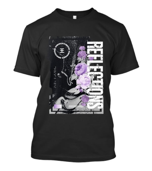 Reflections Peroxide Floral Typography With Purple Roses And Abstract Black And White T-Shirt