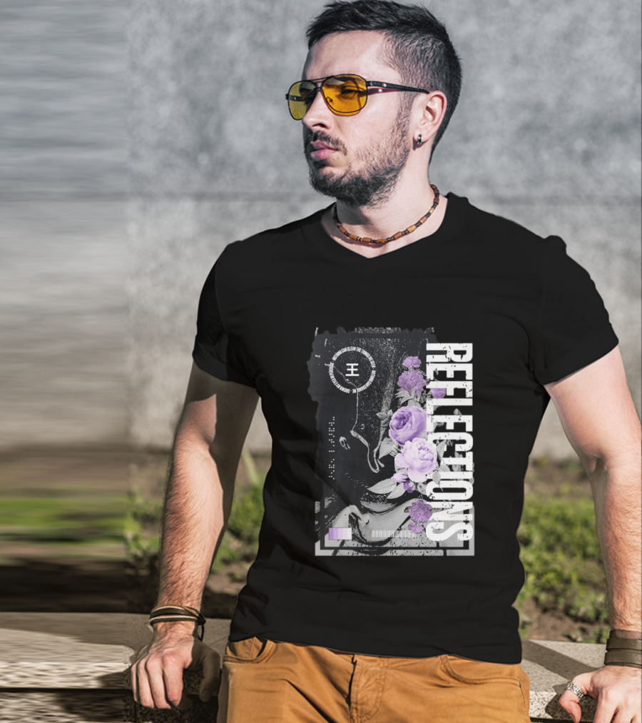 Reflections Peroxide Floral Typography With Purple Roses And Abstract Black And White T-Shirt
