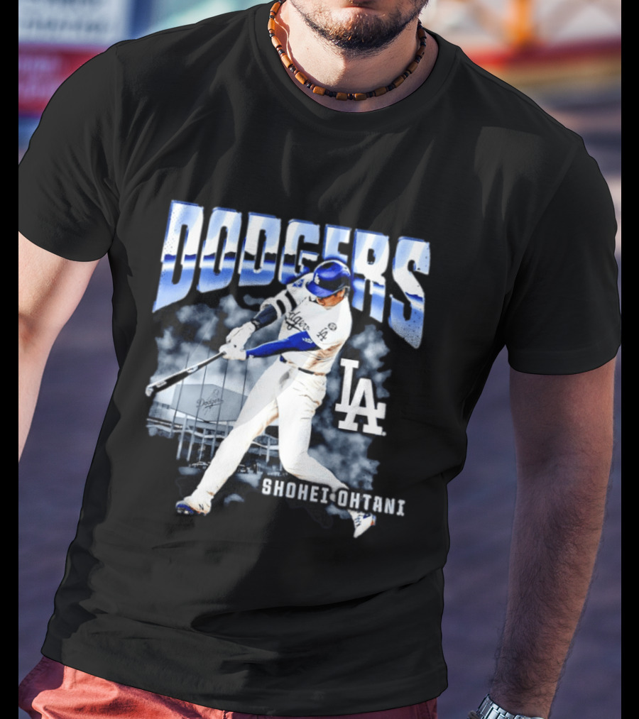 Shohei Ohtani Los Angeles Dodgers MLB Baseball Star Hitter Action Dodgers Stadium T-Shirt