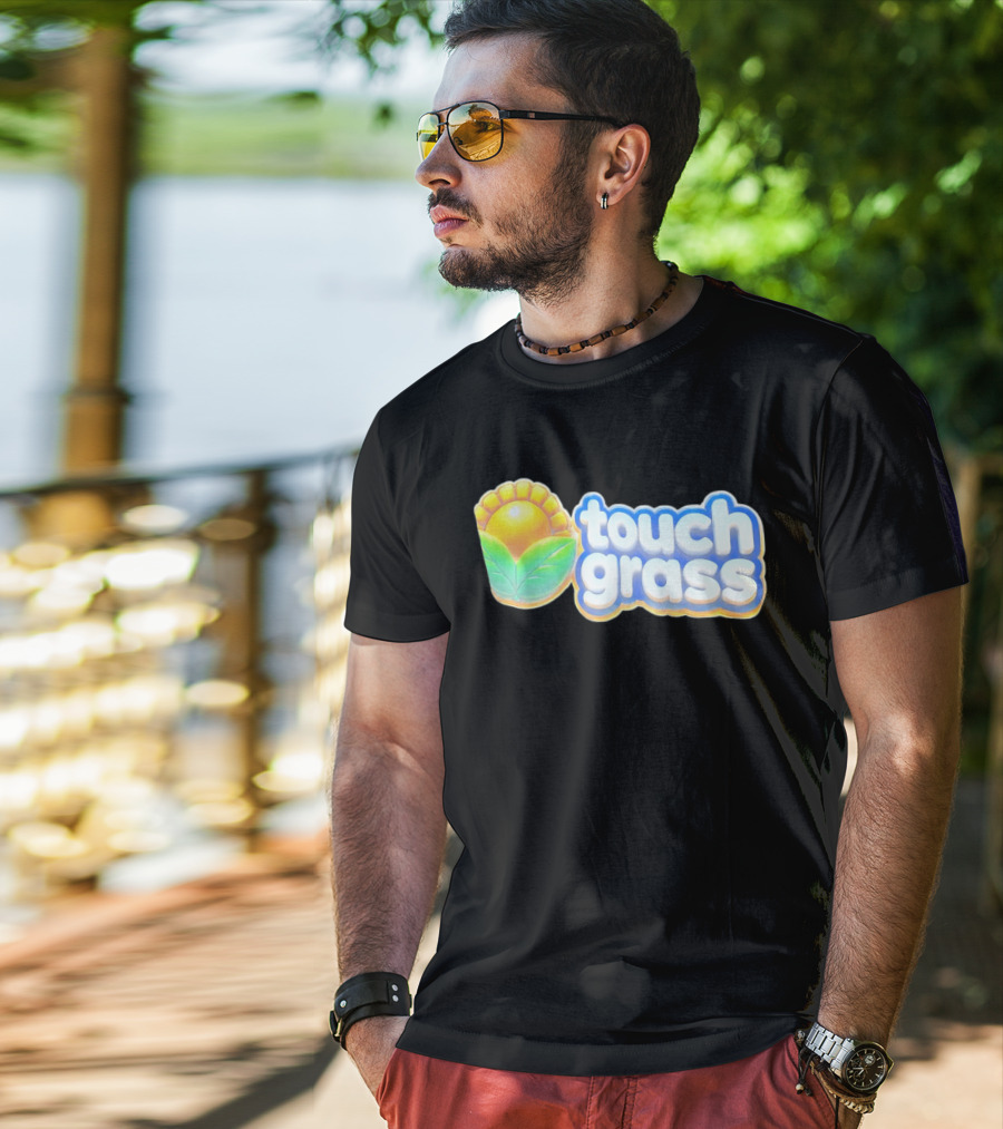 Touch Grass Plants Vs Zombies Sunflower Gaming Meme T-Shirt