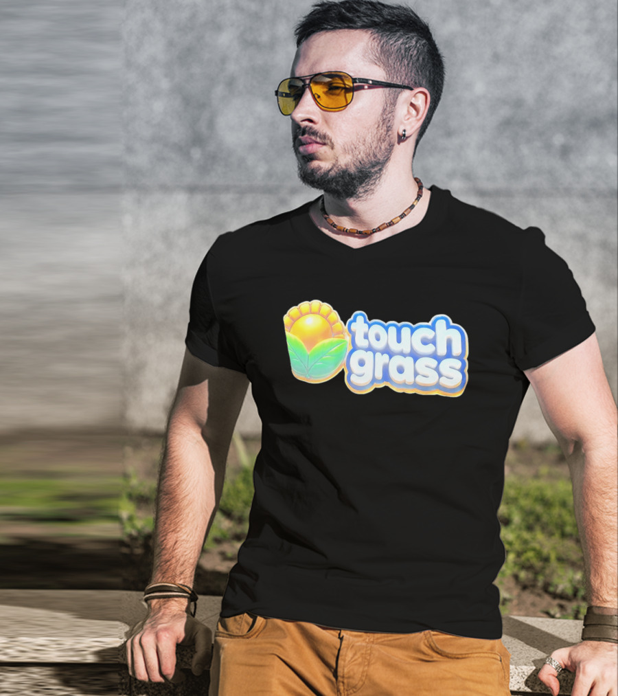 Touch Grass Plants Vs Zombies Sunflower Gaming Meme T-Shirt