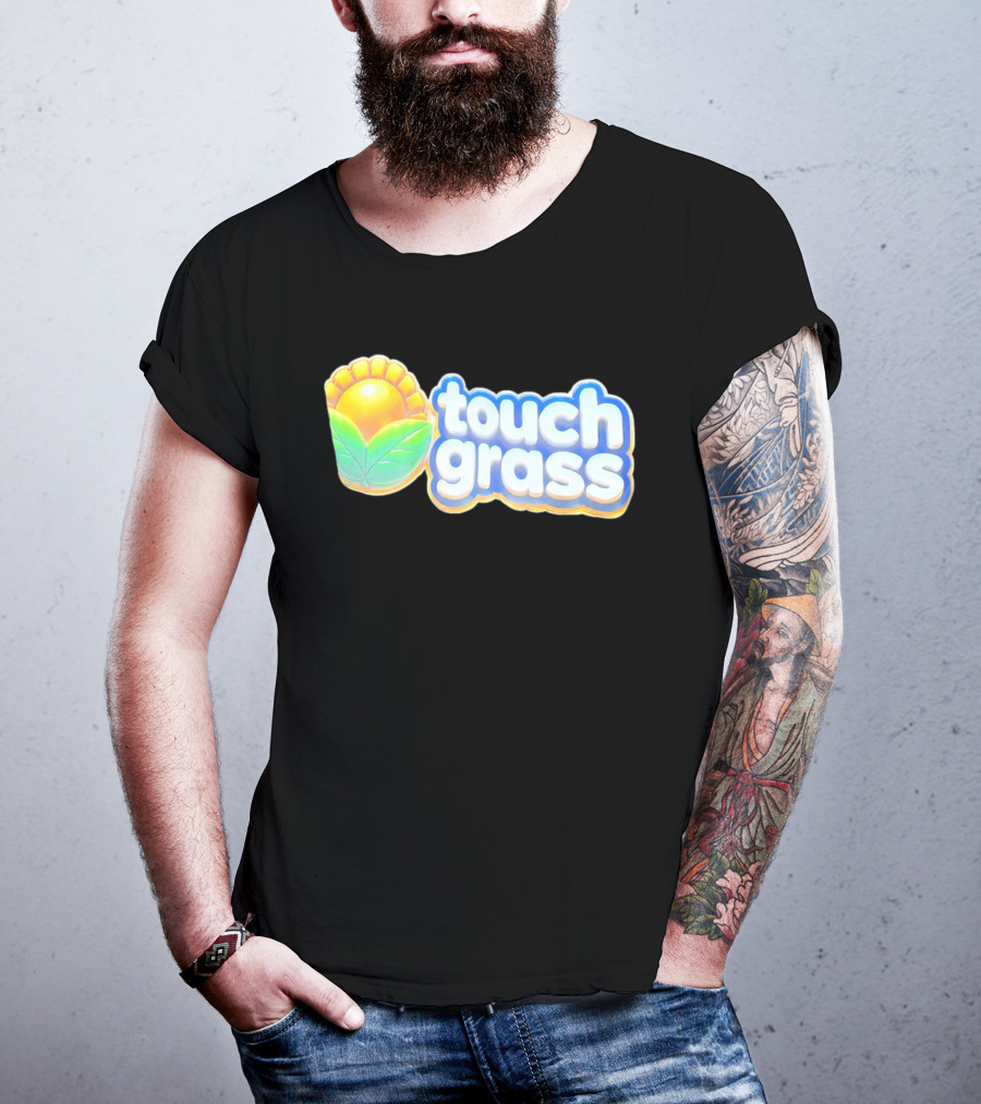 Touch Grass Plants Vs Zombies Sunflower Gaming Meme T-Shirt