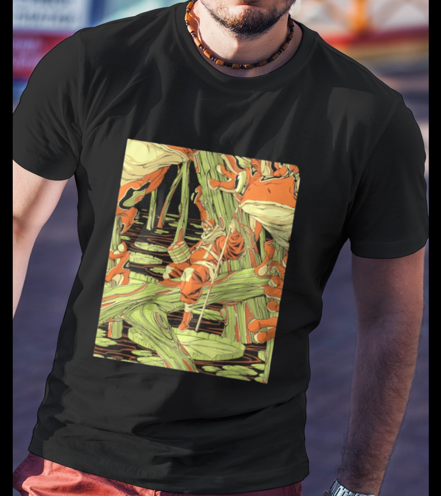 Swamp Explorer With Giant Frogs Wilderness Adventure T-Shirt