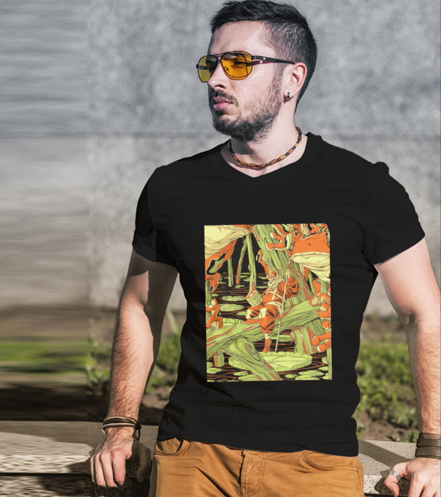 Swamp Explorer With Giant Frogs Wilderness Adventure T-Shirt