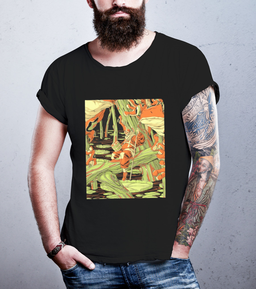 Swamp Explorer With Giant Frogs Wilderness Adventure T-Shirt