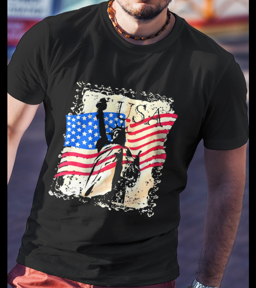 USA Statue Of Liberty American Flag T-Shirt