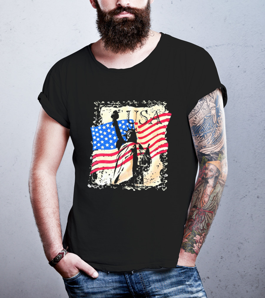 USA Statue Of Liberty American Flag T-Shirt