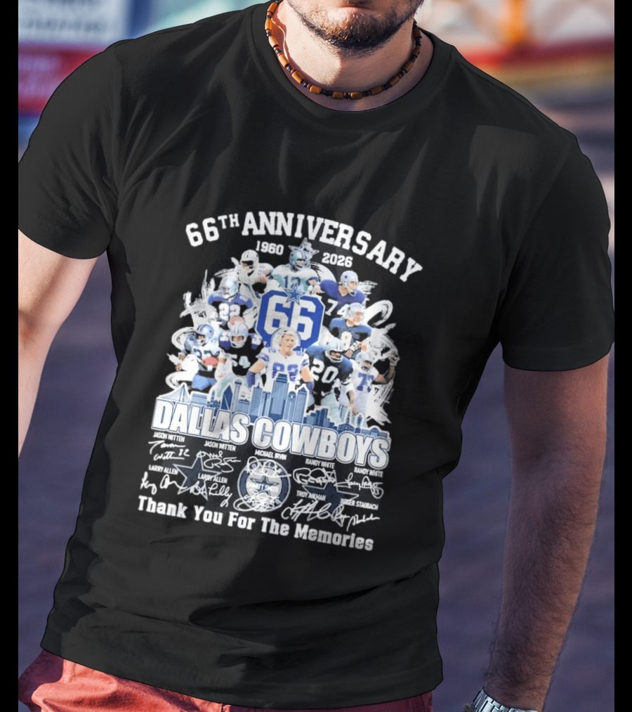 Dallas Cowboys 66th Anniversary 1960 2026 Thank You For The Memories Signatures T-Shirt