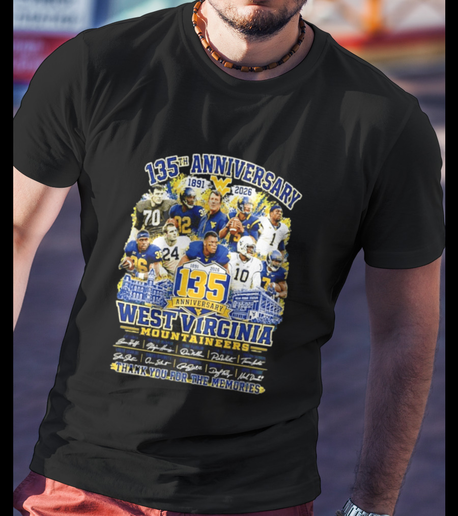West Virginia Mountaineers 135th Anniversary 1891 2026 Thank You For The Memories Signatures T-Shirt