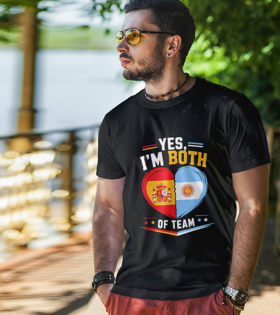 Yes I'm Both Team Spain And Argentina Heart Flags T-Shirt
