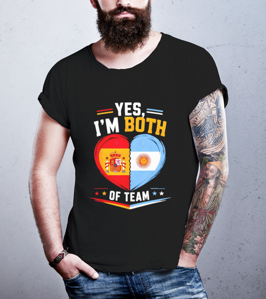 Yes I'm Both Team Spain And Argentina Heart Flags T-Shirt