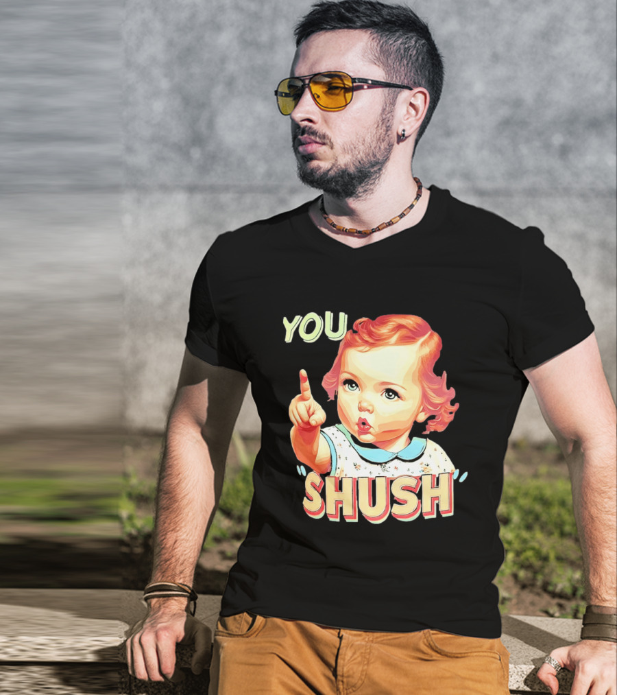 YOU SHUSH Vintage Style Baby Finger Pointing T-Shirt