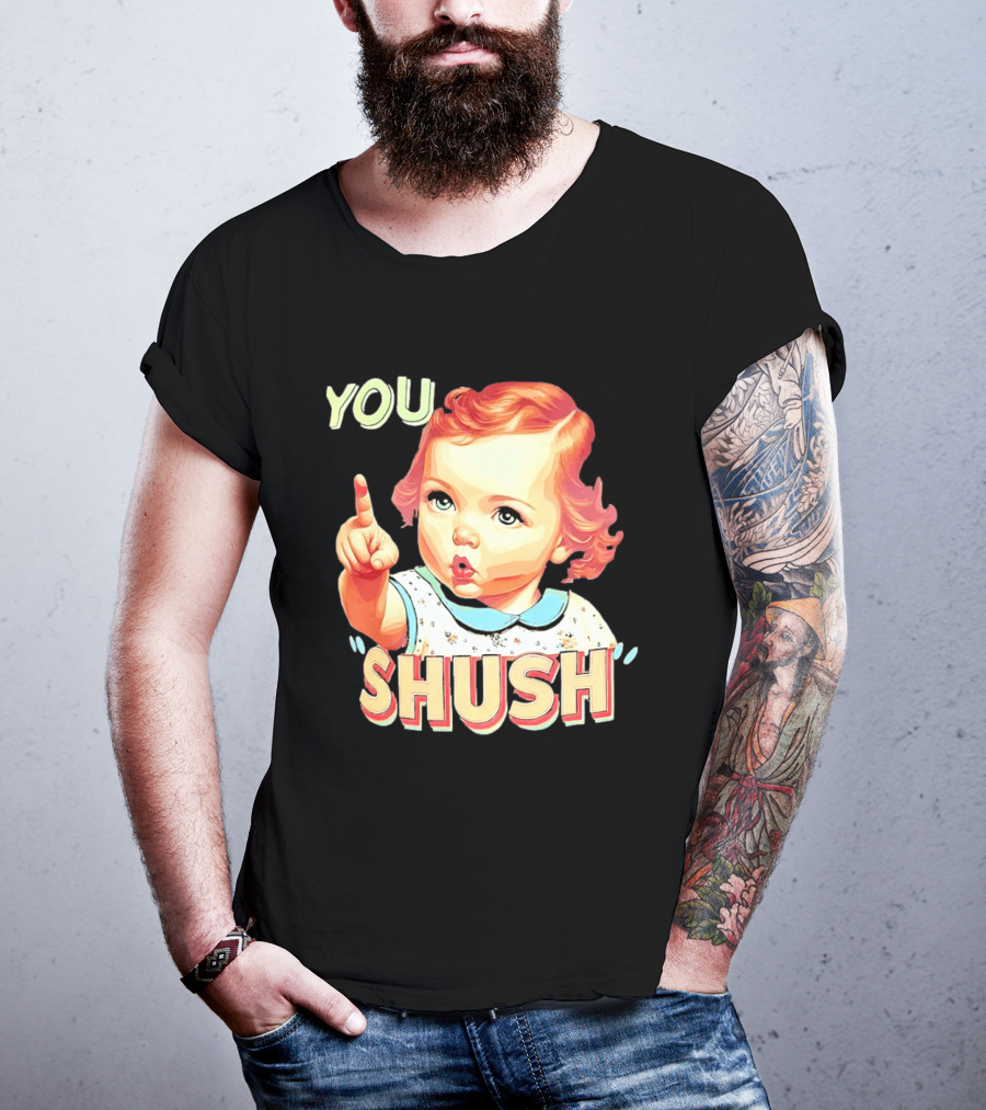 YOU SHUSH Vintage Style Baby Finger Pointing T-Shirt
