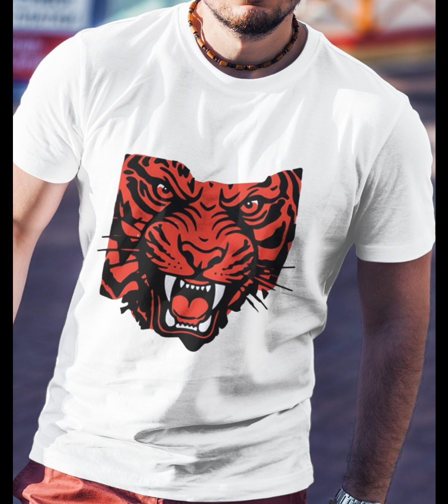 Aggressive Tiger Face Big Cat Animal Fierce Red And Black Tiger Head T-Shirt