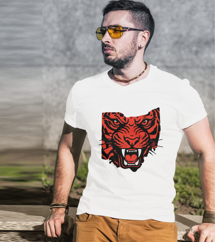 Aggressive Tiger Face Big Cat Animal Fierce Red And Black Tiger Head T-Shirt