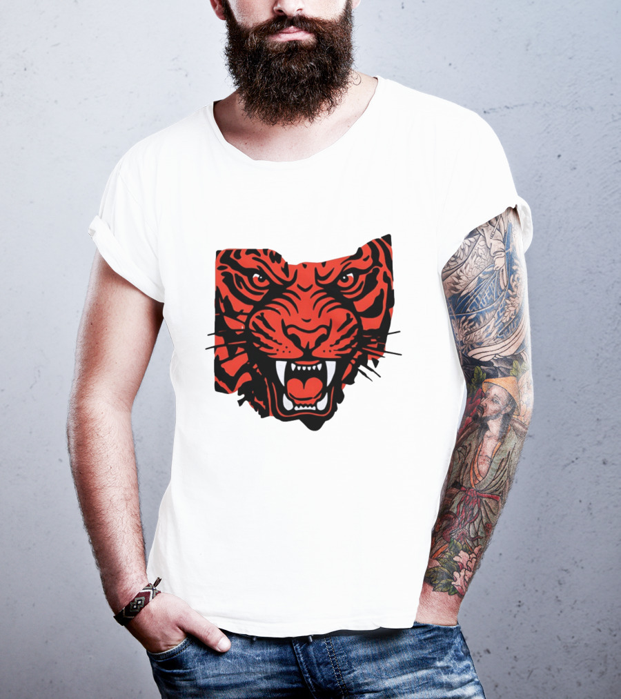 Aggressive Tiger Face Big Cat Animal Fierce Red And Black Tiger Head T-Shirt