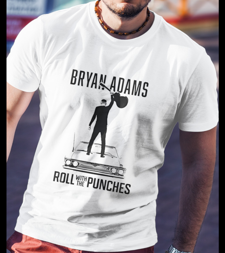 Bryan Adams Silhouette Raising Guitar On Car Roll With The Punches T-Shirt