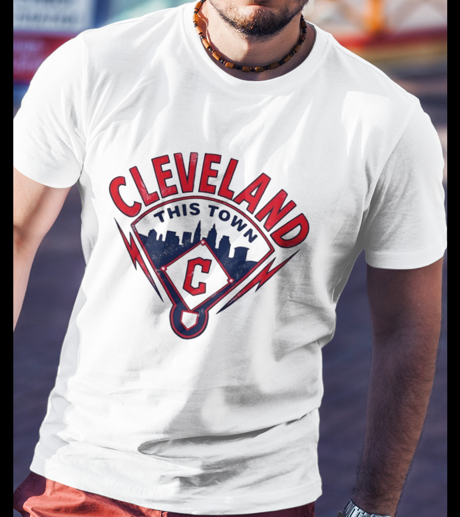Cleveland Guardians This Town Baseball MLB Skyline Pitch Shape T-Shirt