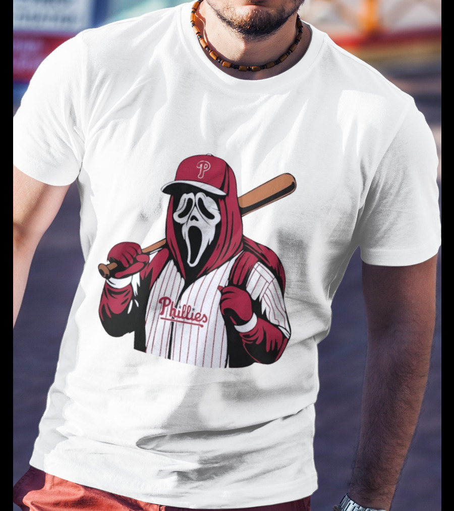 Philadelphia Phillies Ghostface Scream Baseball Horror Movie T-Shirt