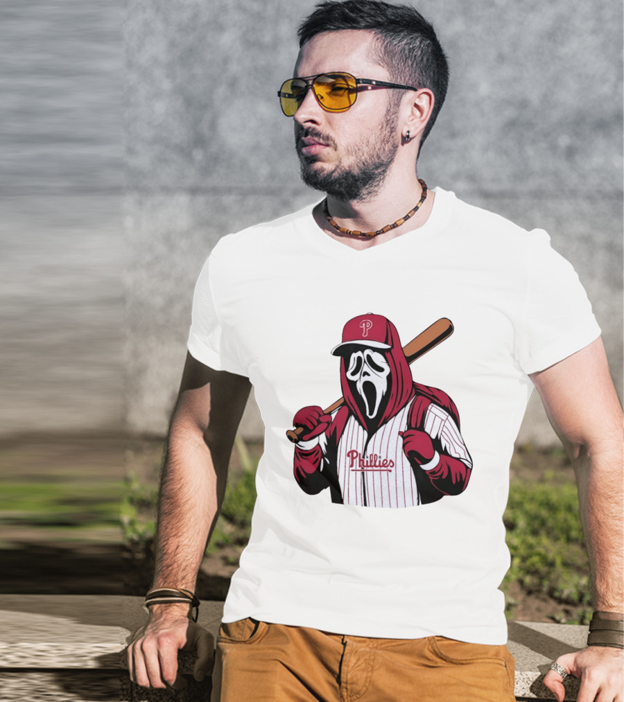 Philadelphia Phillies Ghostface Scream Baseball Horror Movie T-Shirt